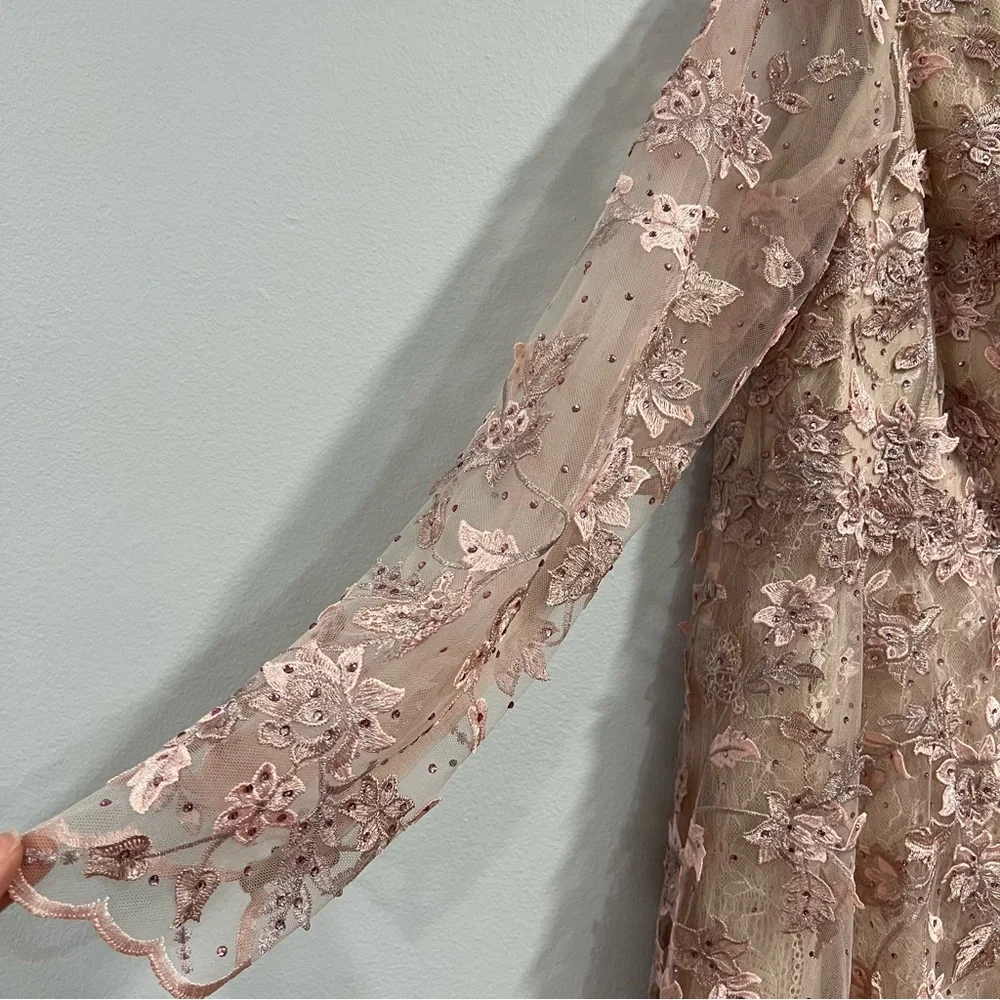 Mac Duggal Long Sleeve Lace Dress in Blush Pink - Picture 10 of 16